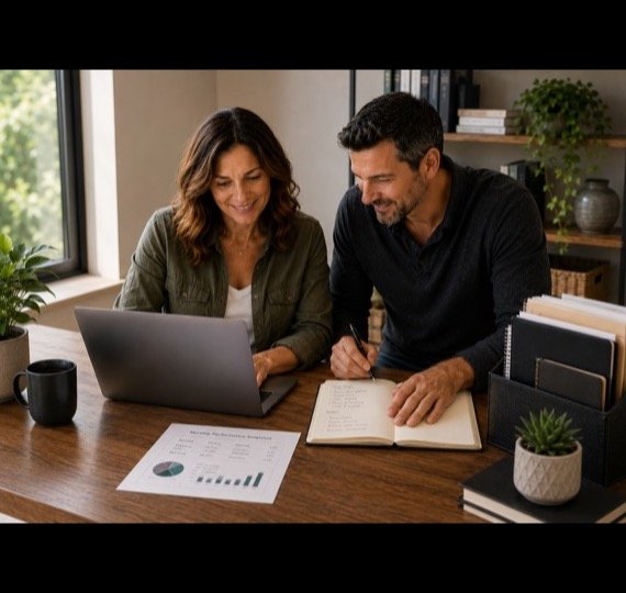 Two professionals collaborating on business growth strategy.
