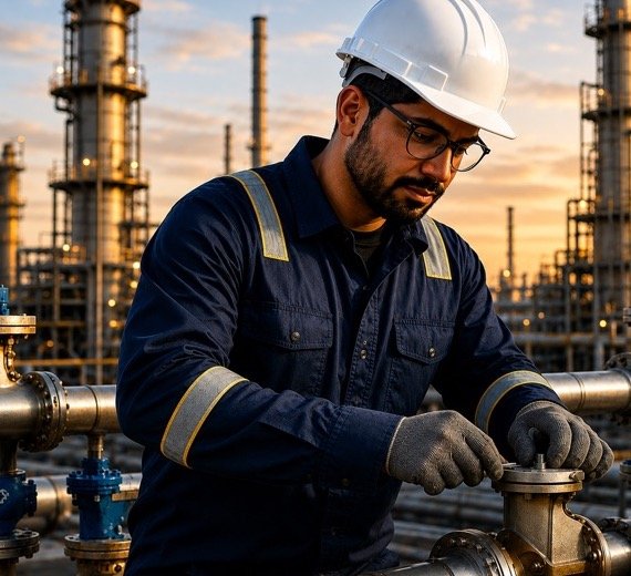 A field technician working at an industrial facility.